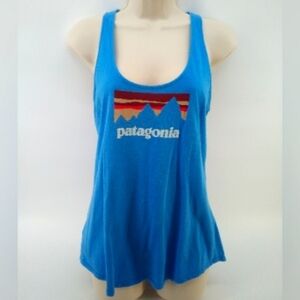 ⭐3/$30 Patagonia Worn Wear 100% Organic Cotton Blue Recycle Reuse S Reg Fit Tank